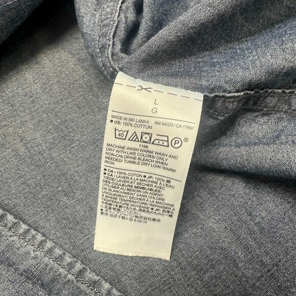 Banana Republic Dark Wash Blue Mens L Untucked Fit Button Down Chambray Shirt - Picture 6 of 12